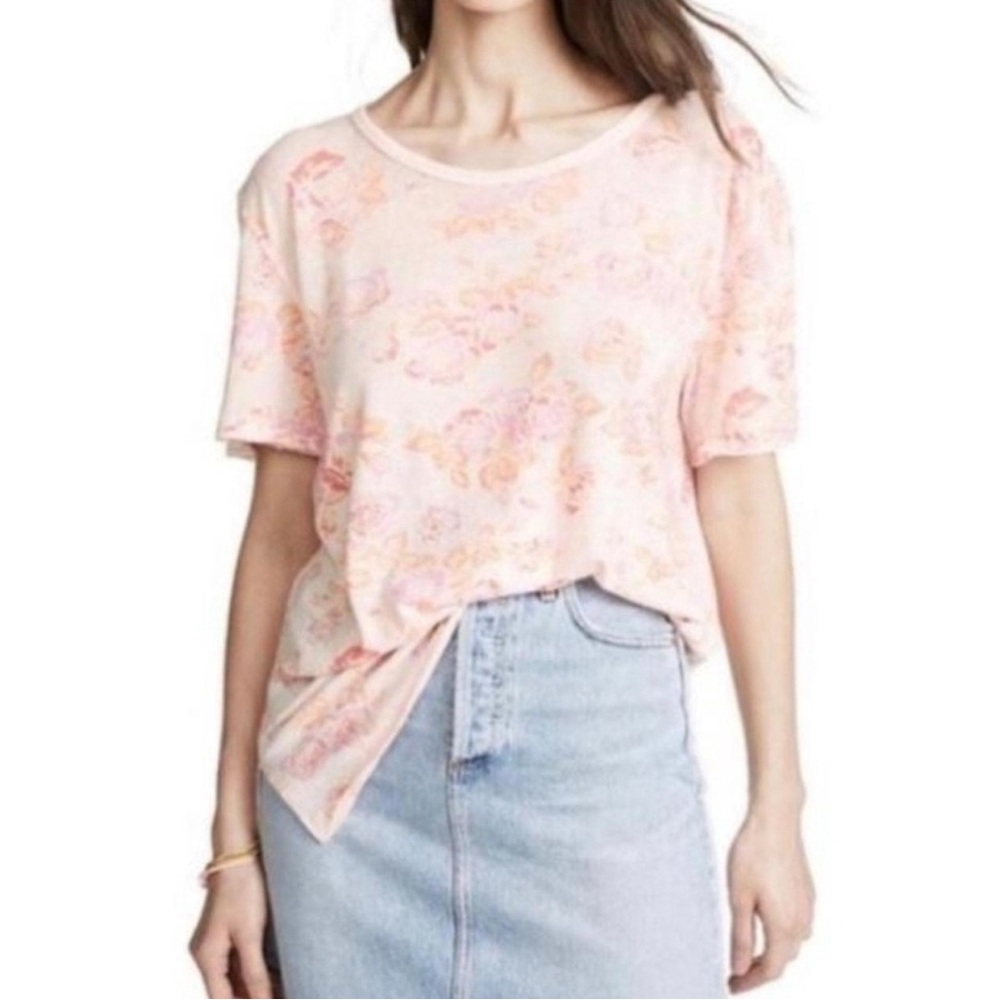 Free People Light Pink Floral Short Sleeve Top